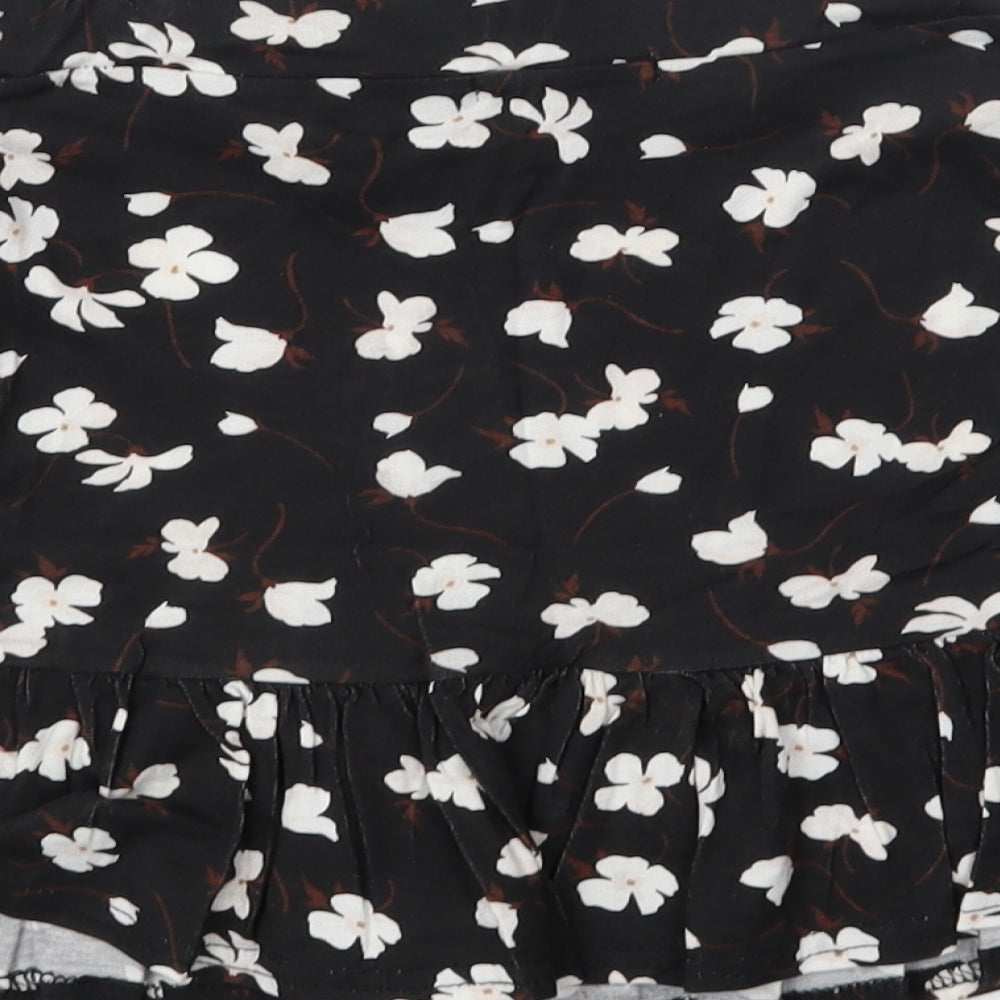 PRETTYLITTLETHING Womens Black Floral  Flare Skirt Size 6