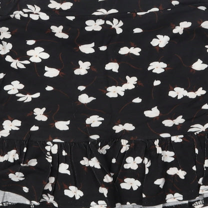 PRETTYLITTLETHING Womens Black Floral  Flare Skirt Size 6