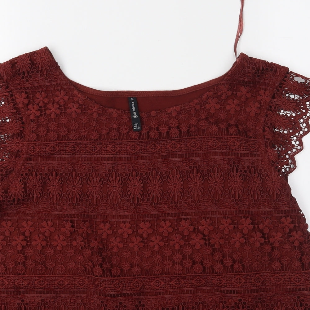 Womens UK Size L Stradivarius Red Basic Blouse