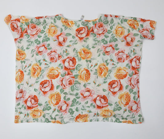 denim co Womens White Floral  Basic T-Shirt Size 12