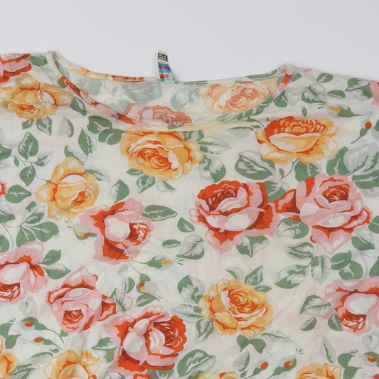 denim co Womens White Floral  Basic T-Shirt Size 12