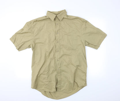 Mens UK Size L District Beige  Button-Up Short Sleeve Casual Shirt