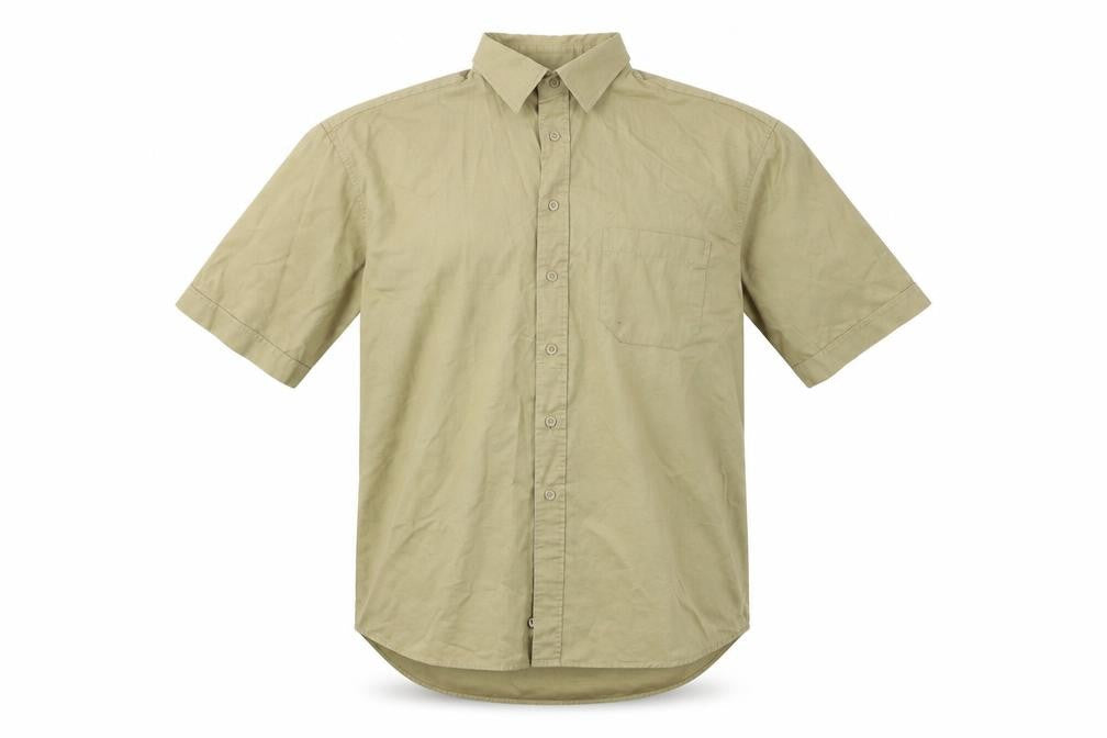 Mens UK Size L District Beige  Button-Up Short Sleeve Casual Shirt