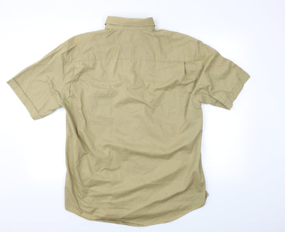 Mens UK Size L District Beige  Button-Up Short Sleeve Casual Shirt