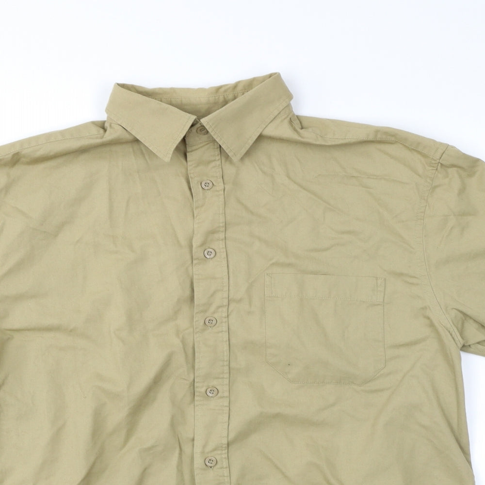 Mens UK Size L District Beige  Button-Up Short Sleeve Casual Shirt
