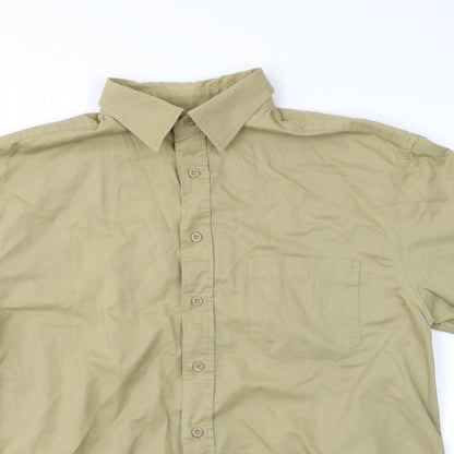 Mens UK Size L District Beige  Button-Up Short Sleeve Casual Shirt
