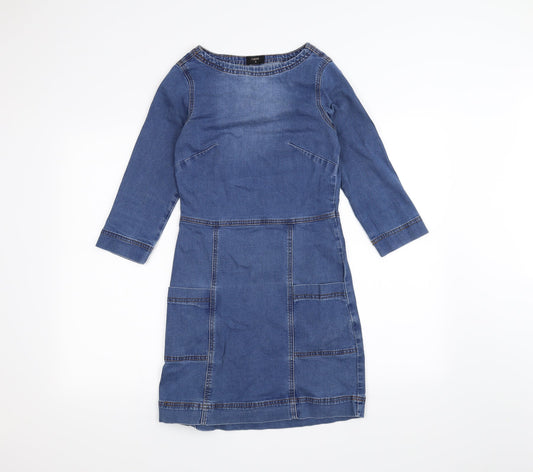 Front view of /denim women’s blue a-line, size UK 8