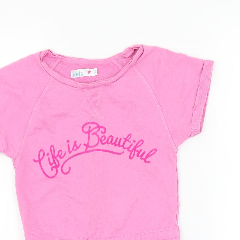M&Co Girls Pink   Basic T-Shirt Size 6-7 Years  - life is beautiful