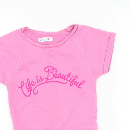 M&Co Girls Pink   Basic T-Shirt Size 6-7 Years  - life is beautiful