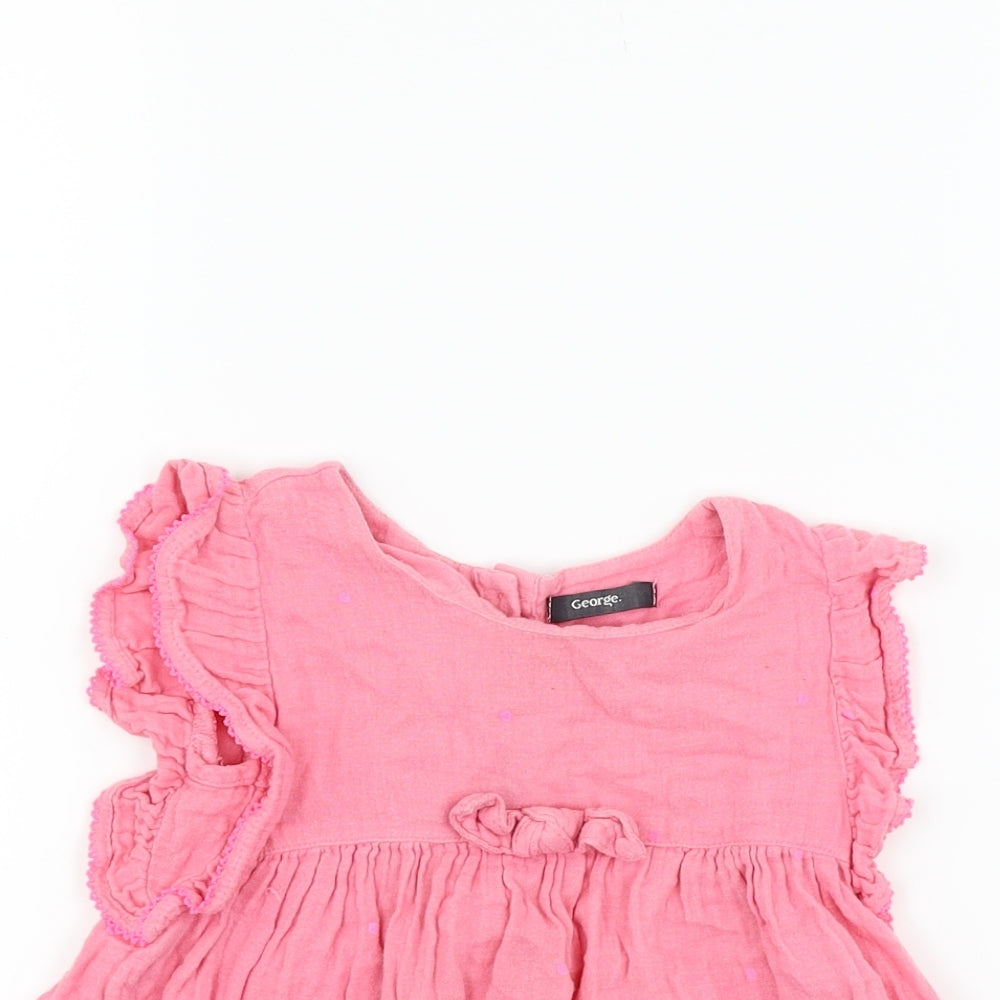 George Girls Pink Polka Dot  Basic T-Shirt Size 2-3 Years