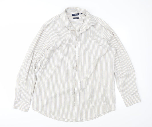 Taylor & Wright Mens Brown Striped   Button-Up Size 16.5