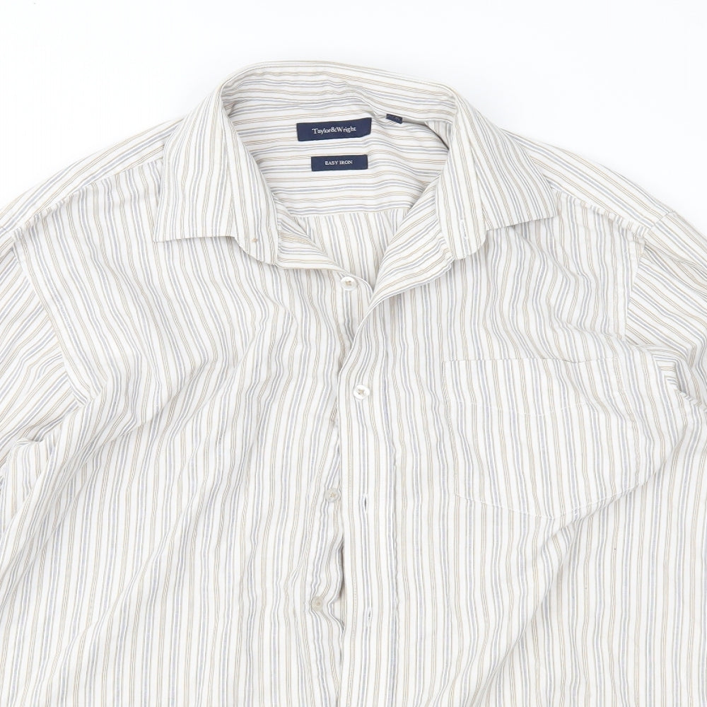 Taylor & Wright Mens Brown Striped   Button-Up Size 16.5
