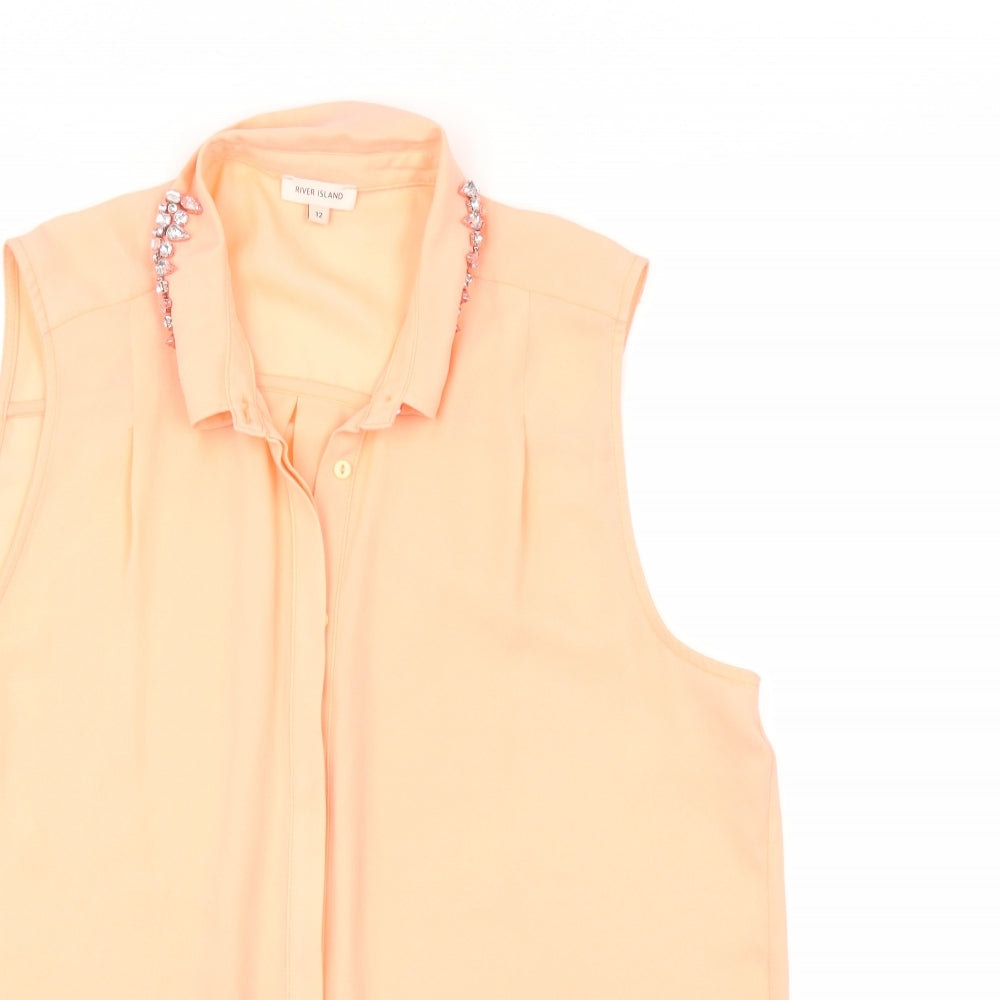 Womens UK Size 12 River Island Orange Basic Button-Up