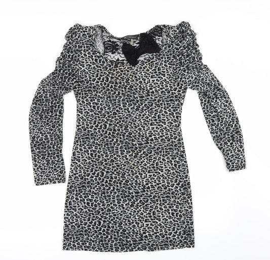 SUR MODA Womens Grey Animal Print  Pencil Dress  Size M