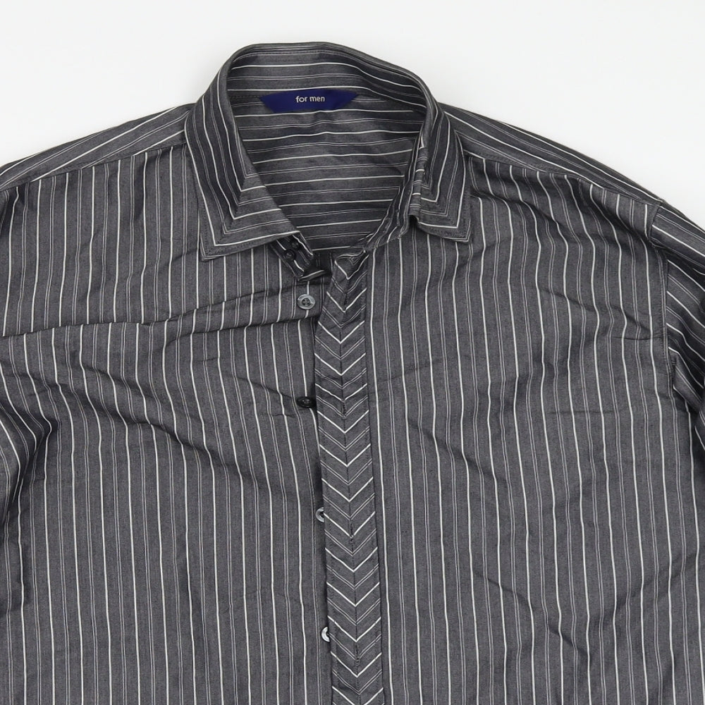 Mens UK Size M For Men Black  Button-Up Long Sleeve Casual Shirt