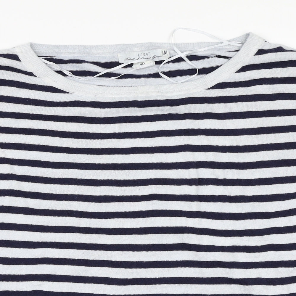 L.O.G.G. Womens Grey Striped  Henley Sweatshirt One Size  - Size EUR-L