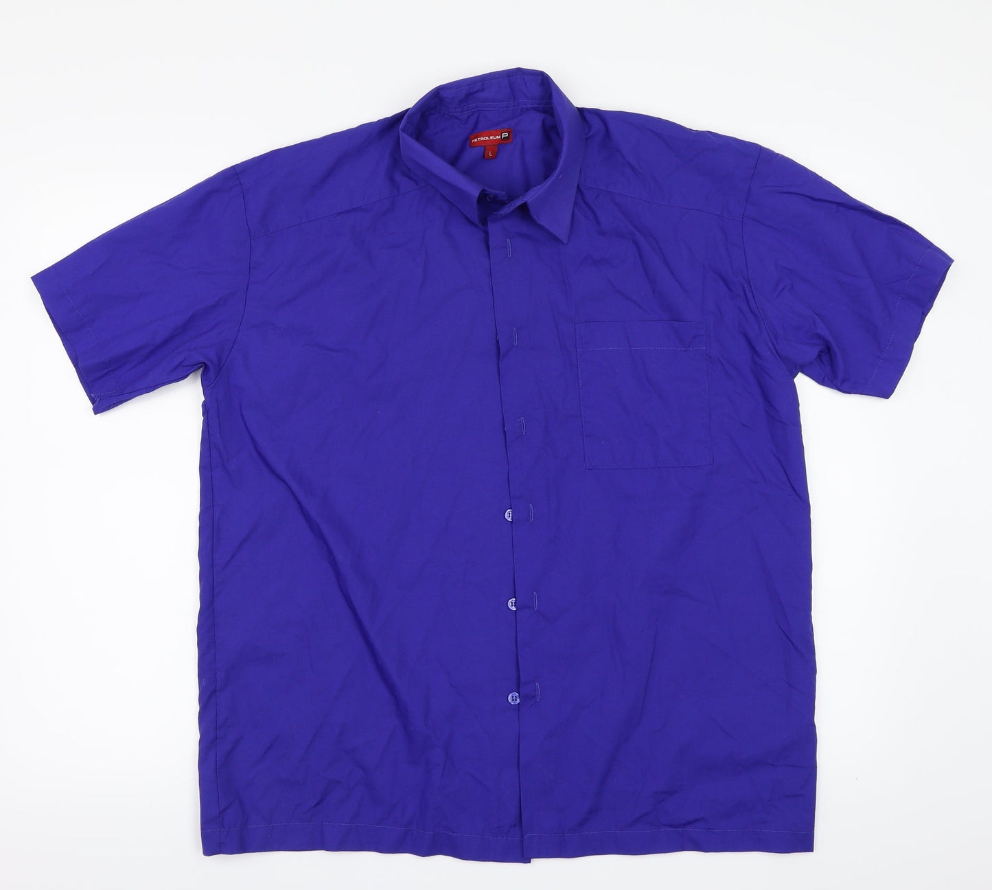 Mens UK Size L Petroleum Blue  Button-Up Short Sleeve Casual Shirt