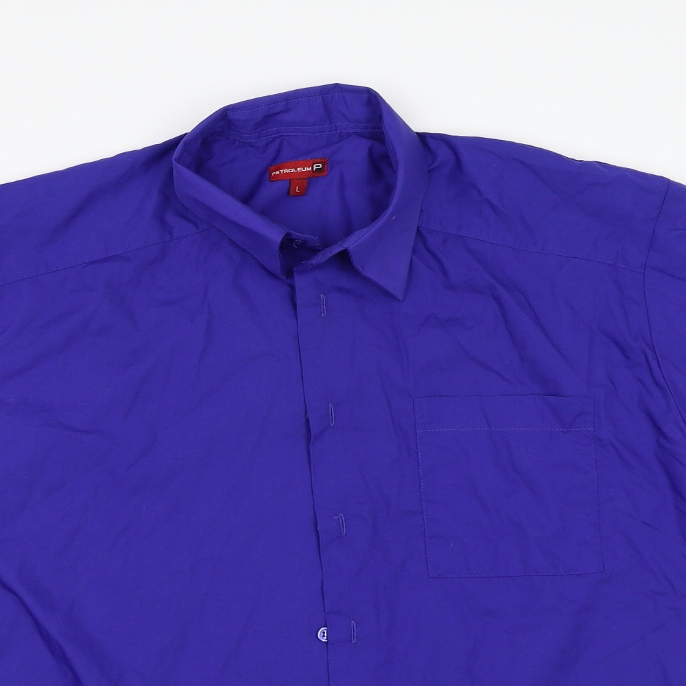 Mens UK Size L Petroleum Blue  Button-Up Short Sleeve Casual Shirt