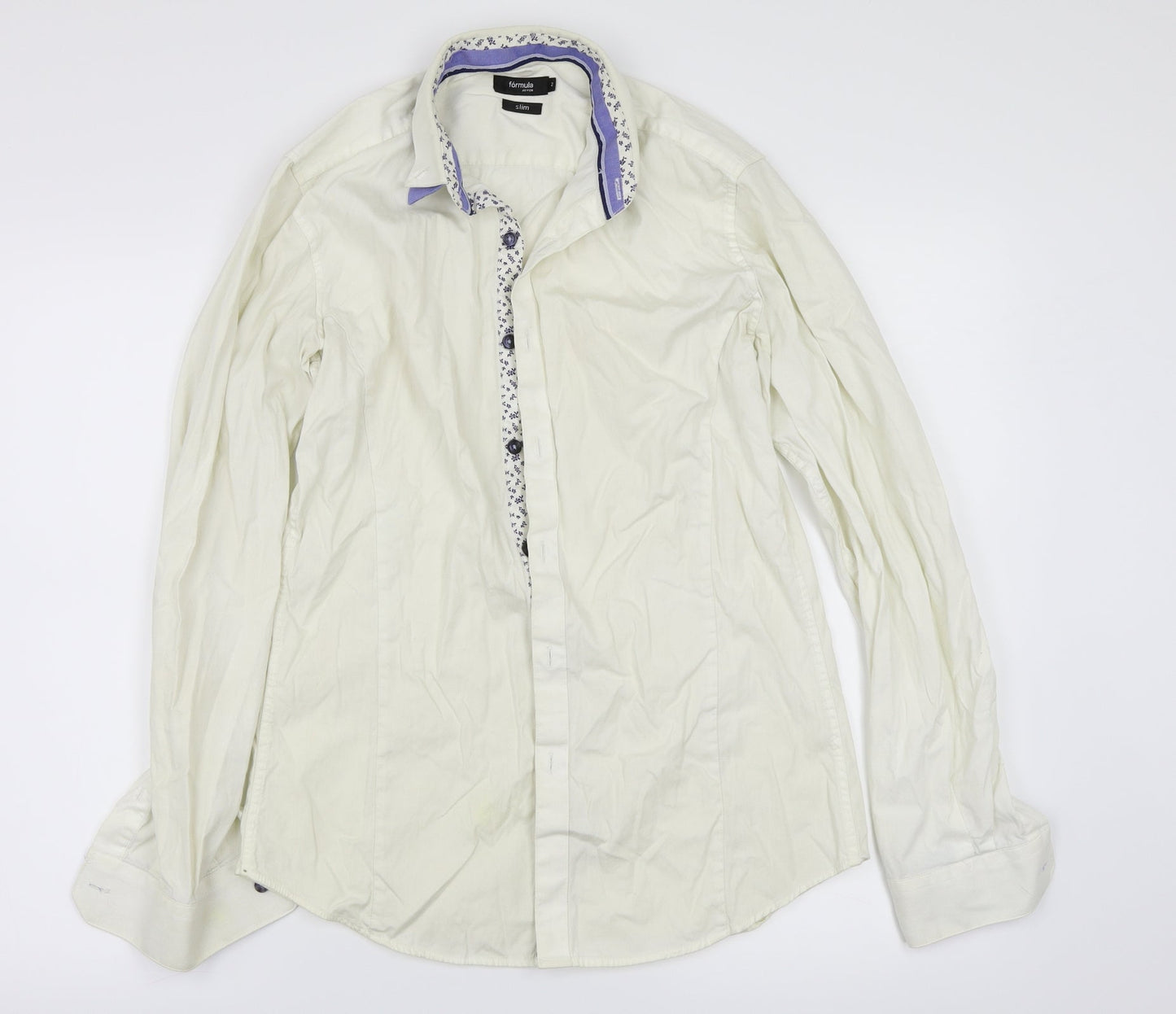 Mens UK Size One Size Formula Joyen White  Button-Up Long Sleeve Casual Shirt
