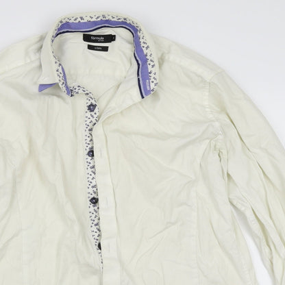 Mens UK Size One Size Formula Joyen White  Button-Up Long Sleeve Casual Shirt
