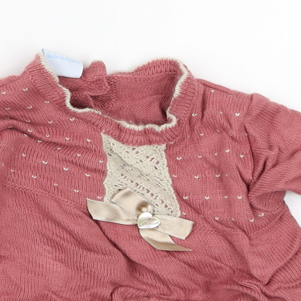 Preworn Girls Pink   Pullover Jumper Size 12-18 Months