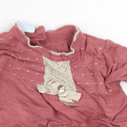 Preworn Girls Pink   Pullover Jumper Size 12-18 Months