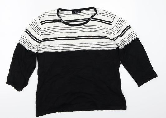 Alexara Womens Black Striped  Basic T-Shirt Size L
