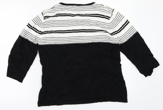 Alexara Womens Black Striped  Basic T-Shirt Size L