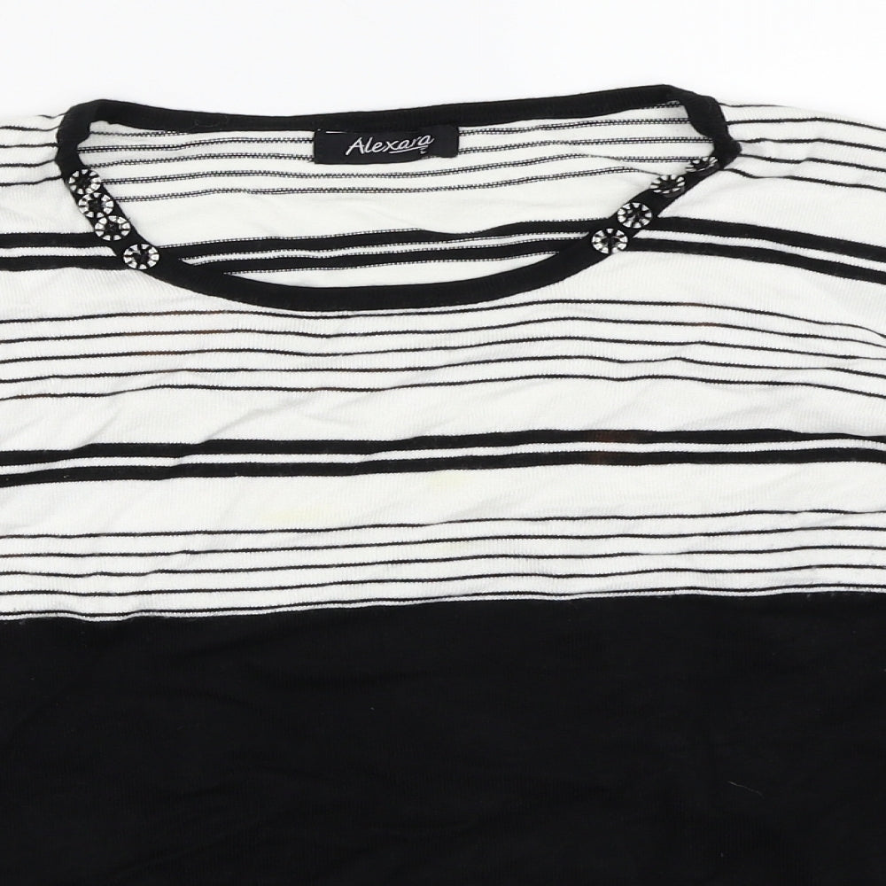 Alexara Womens Black Striped  Basic T-Shirt Size L