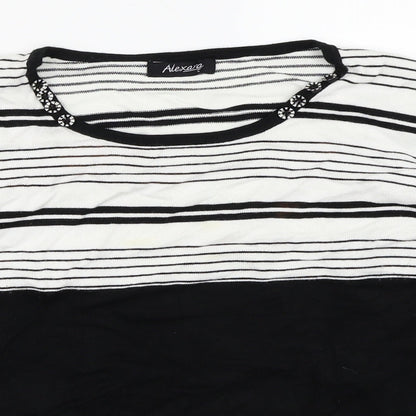 Alexara Womens Black Striped  Basic T-Shirt Size L