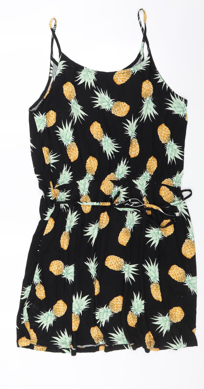 Peacocks Womens Black   Fit & Flare    - pinapple print