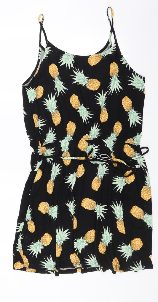 Peacocks Womens Black   Fit & Flare    - pinapple print
