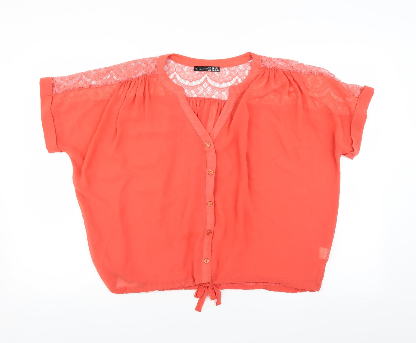 Primark Womens Orange   Basic Blouse Size 12  - tie hem detail, crochet shoulders