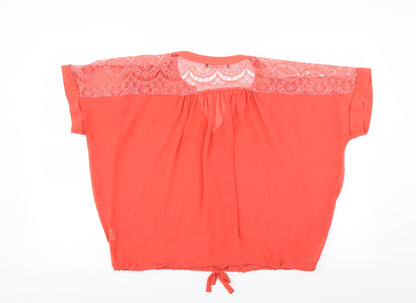 Primark Womens Orange   Basic Blouse Size 12  - tie hem detail, crochet shoulders