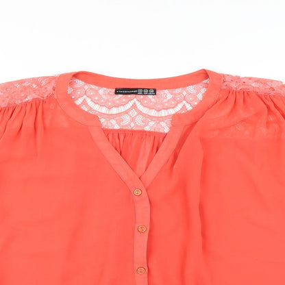 Primark Womens Orange   Basic Blouse Size 12  - tie hem detail, crochet shoulders