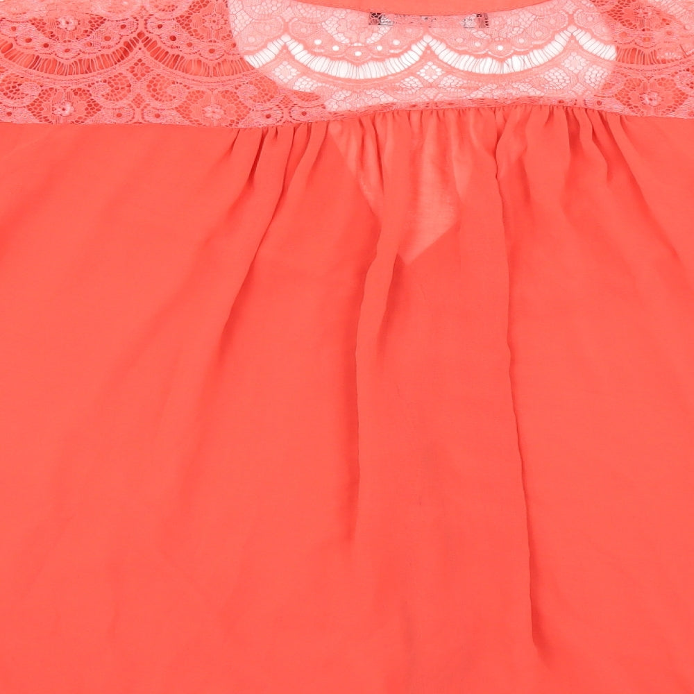 Primark Womens Orange   Basic Blouse Size 12  - tie hem detail, crochet shoulders