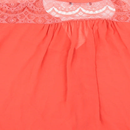 Primark Womens Orange   Basic Blouse Size 12  - tie hem detail, crochet shoulders