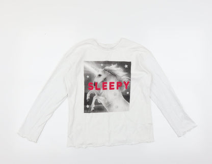 George Girls White   Basic T-Shirt Size 8-9 Years  - unicorn sleepy