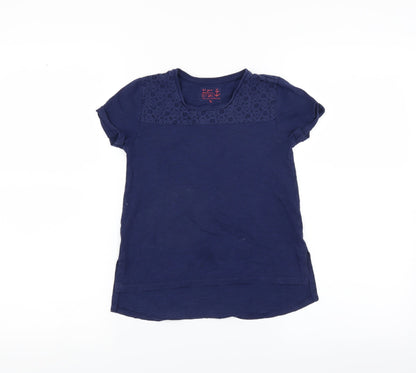 Sainsburys Girls Blue   Basic T-Shirt Size 7 Years  - floral crochet detail