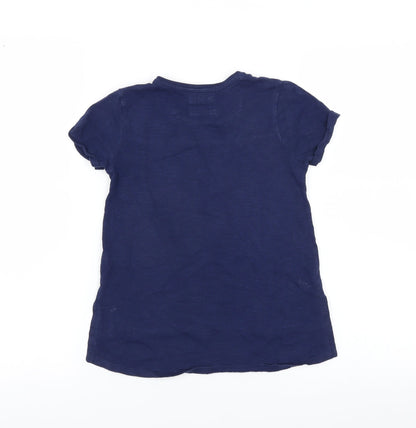 Sainsburys Girls Blue   Basic T-Shirt Size 7 Years  - floral crochet detail