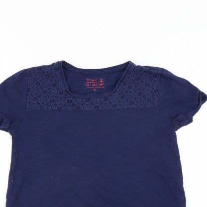 Sainsburys Girls Blue   Basic T-Shirt Size 7 Years  - floral crochet detail