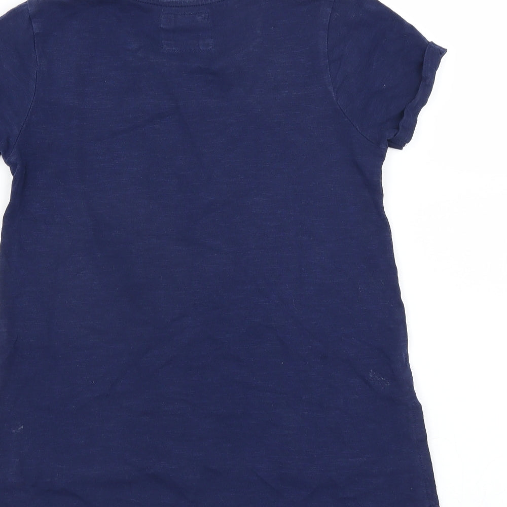 Sainsburys Girls Blue   Basic T-Shirt Size 7 Years  - floral crochet detail