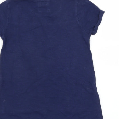 Sainsburys Girls Blue   Basic T-Shirt Size 7 Years  - floral crochet detail