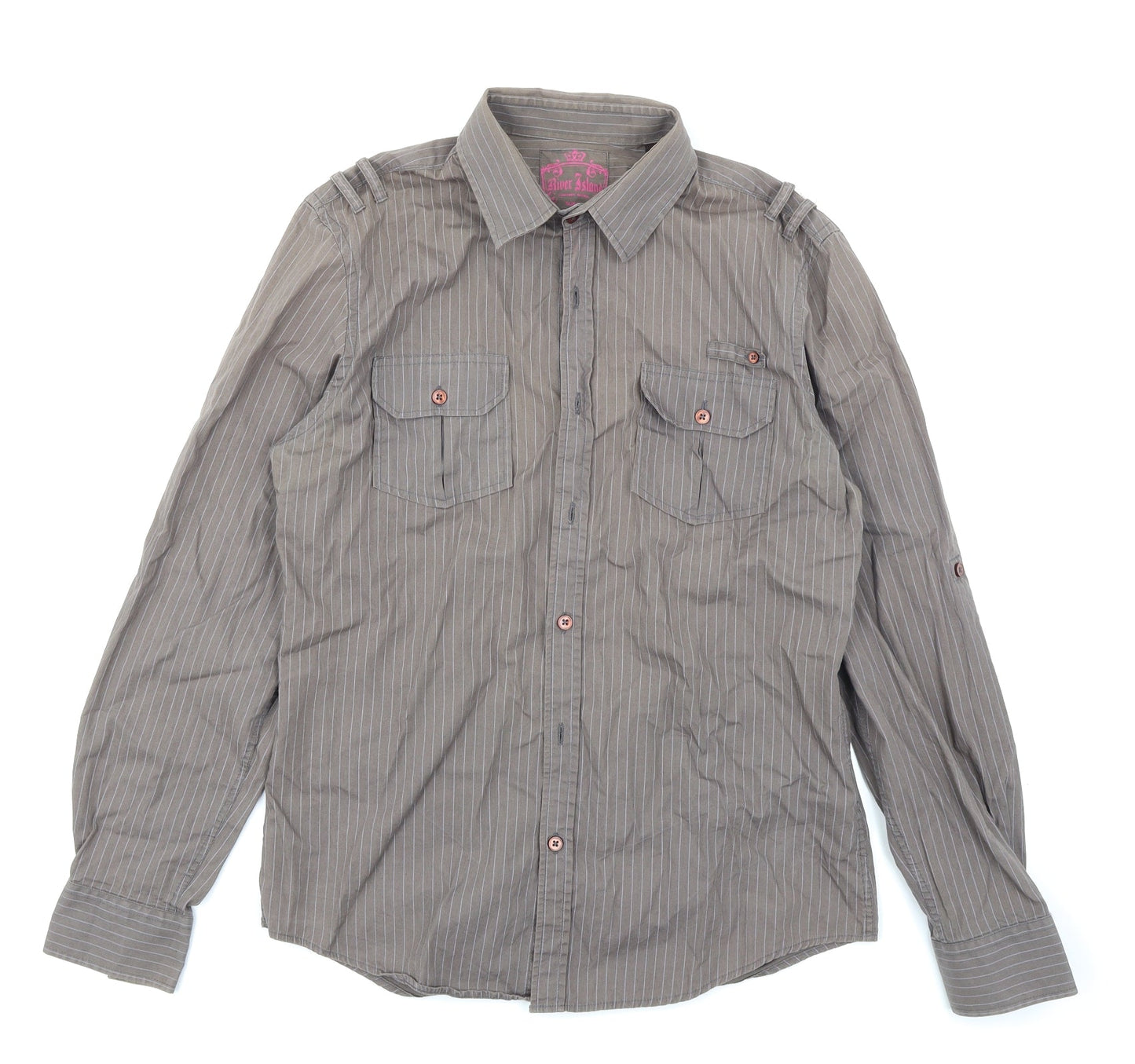 River Island Mens Brown Striped   Button-Up Size M