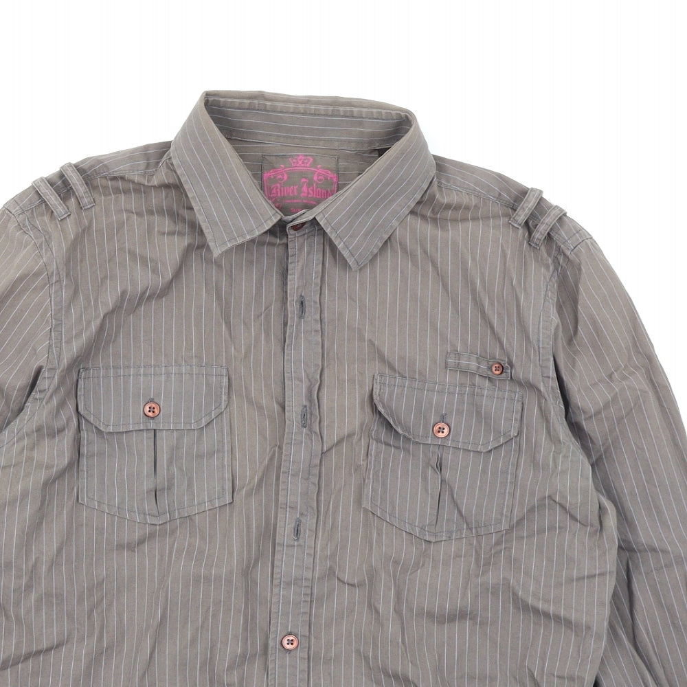 River Island Mens Brown Striped   Button-Up Size M