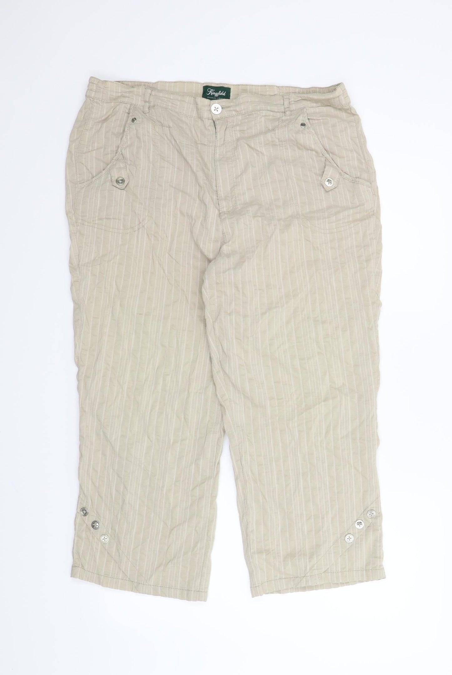 KingField Womens Beige Striped  Capri Trousers Size 20 L22 in