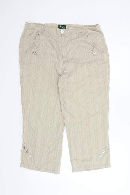 KingField Womens Beige Striped  Capri Trousers Size 20 L22 in