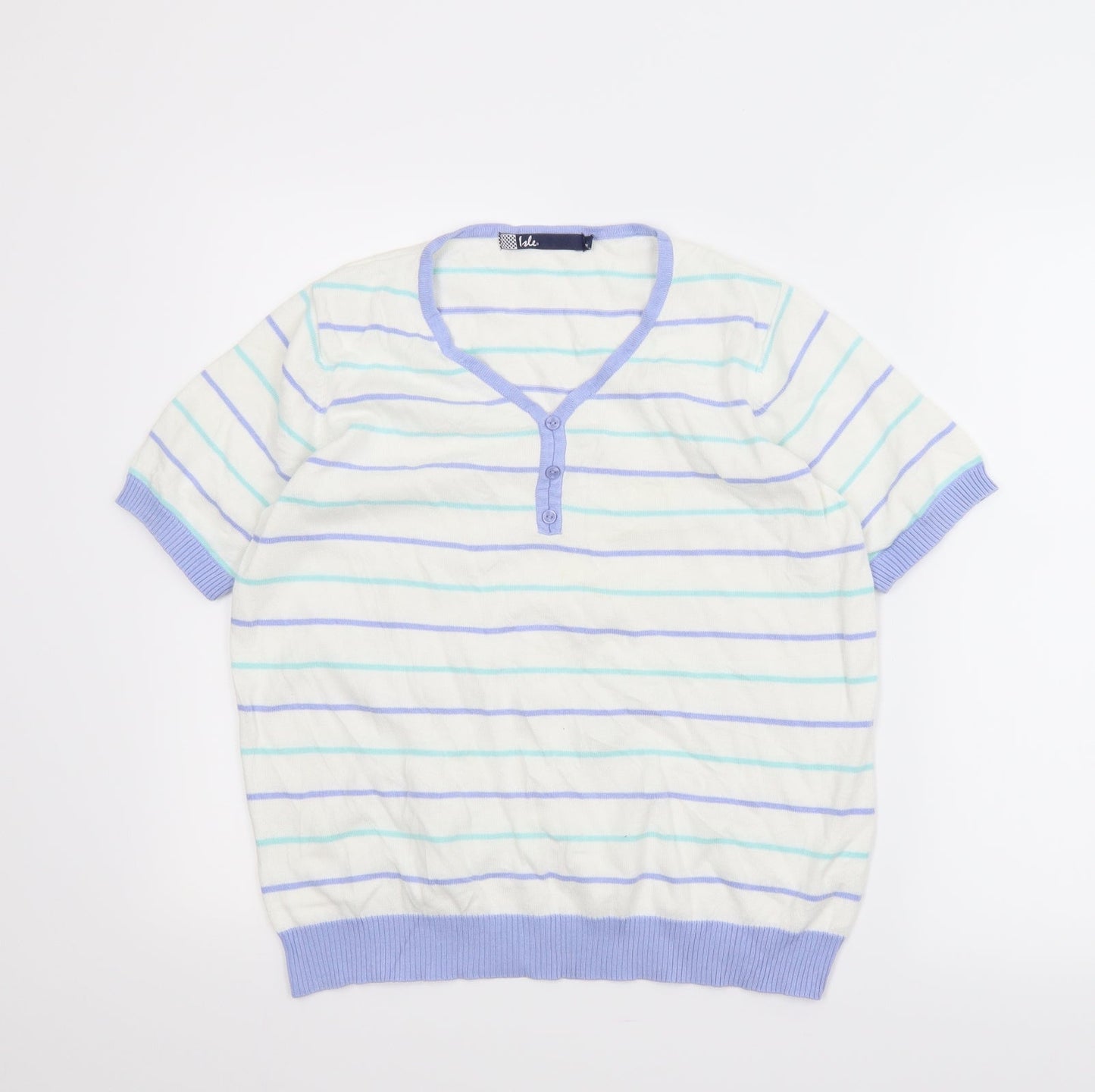Isle Womens White Striped  Basic Blouse Size 14