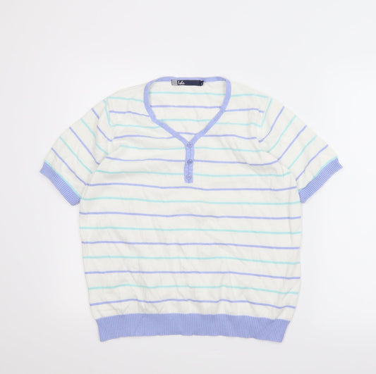 Isle Womens White Striped  Basic Blouse Size 14