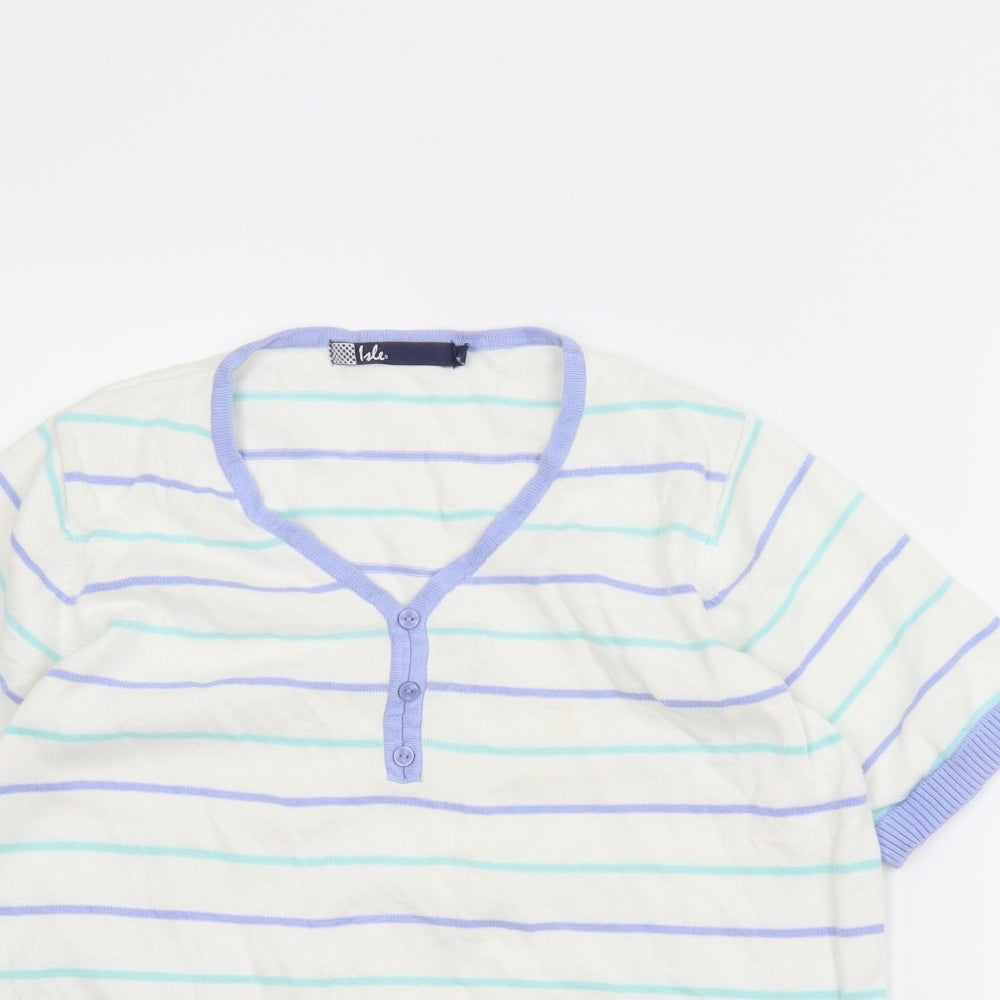 Isle Womens White Striped  Basic Blouse Size 14